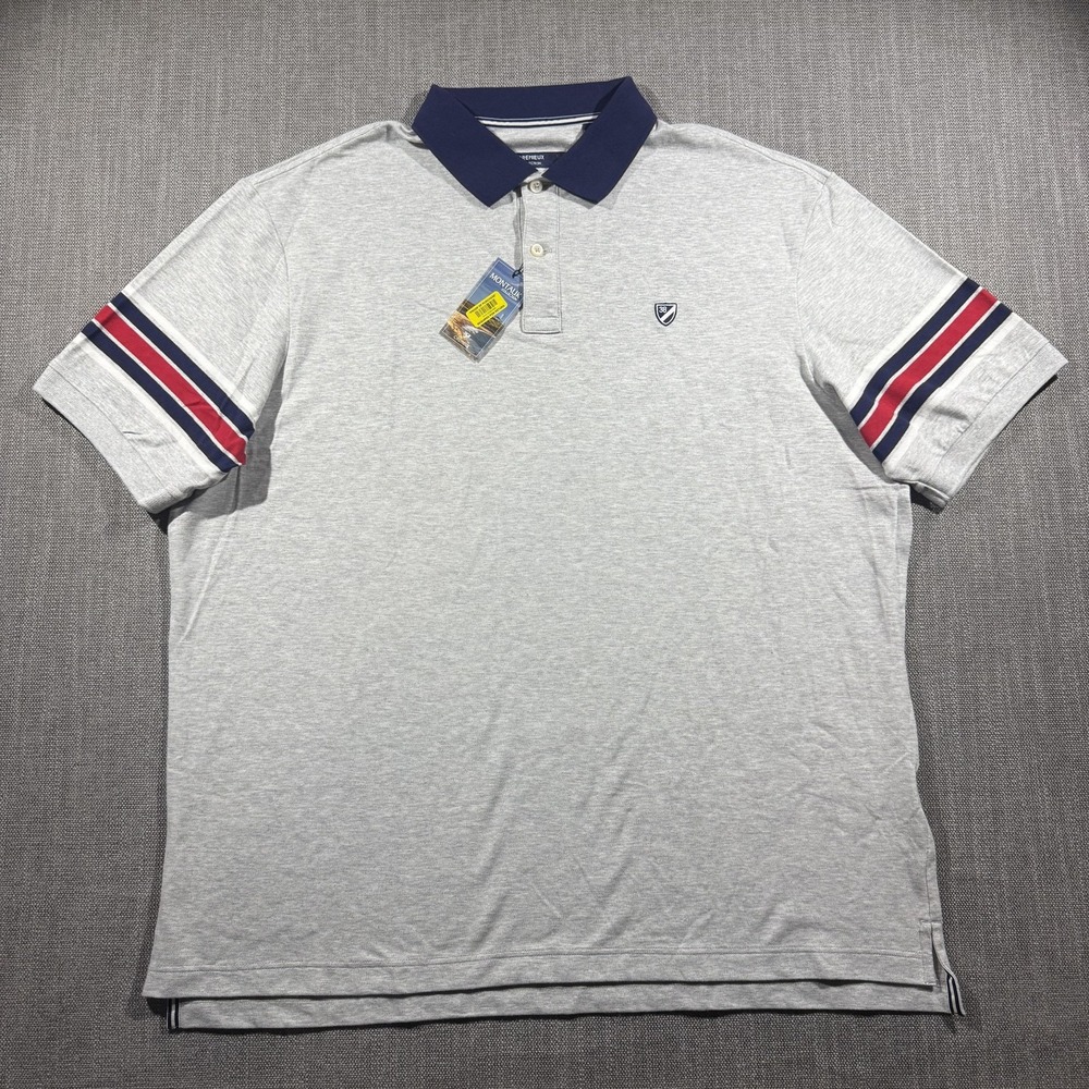Cremieux Polo Shirt Mens XL Gray Collection Contrast Collar Striped Sleeves New